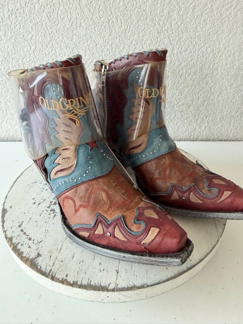 Old Gringo EAGLE FLIGHT Short Cowboy Boots Blue Red Womens 7.5 Snip Toe Ankle - Picture 13 of 13